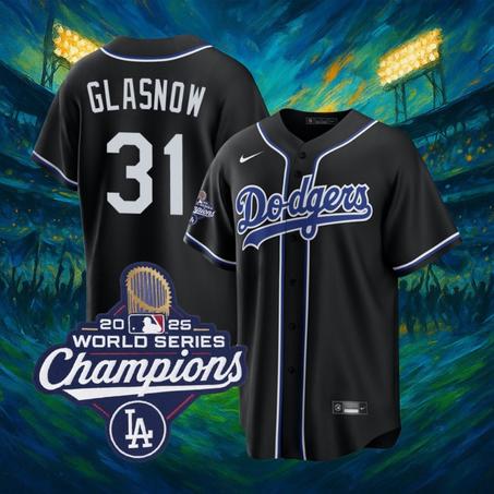 Tyler Glasnow #31 Dodgers World Series Champions 2025 Black Jersey "All Sizes"