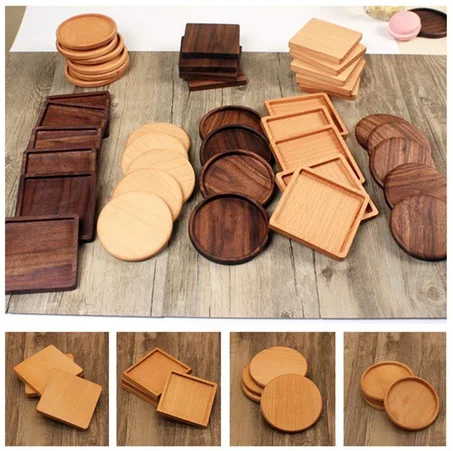 Sous-Verres en Bois Naturel et Noyer (Collection Variée)