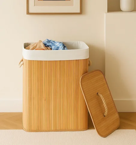 Panier À Linge Pliable En Bambou Avec Couvercle