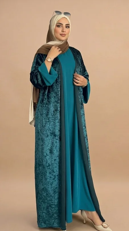 عباية موبرة فاخرة قطعتين بإطلالة أنيقة – عباية نسائية راقية