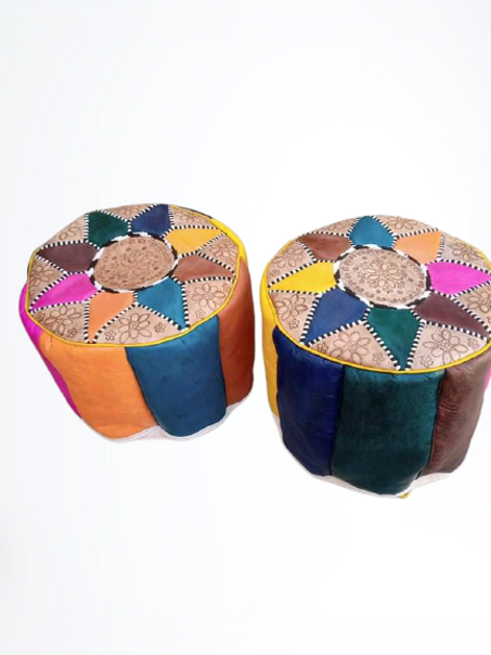 بوفات مغربية تقليدية من الجلد الطبيعي