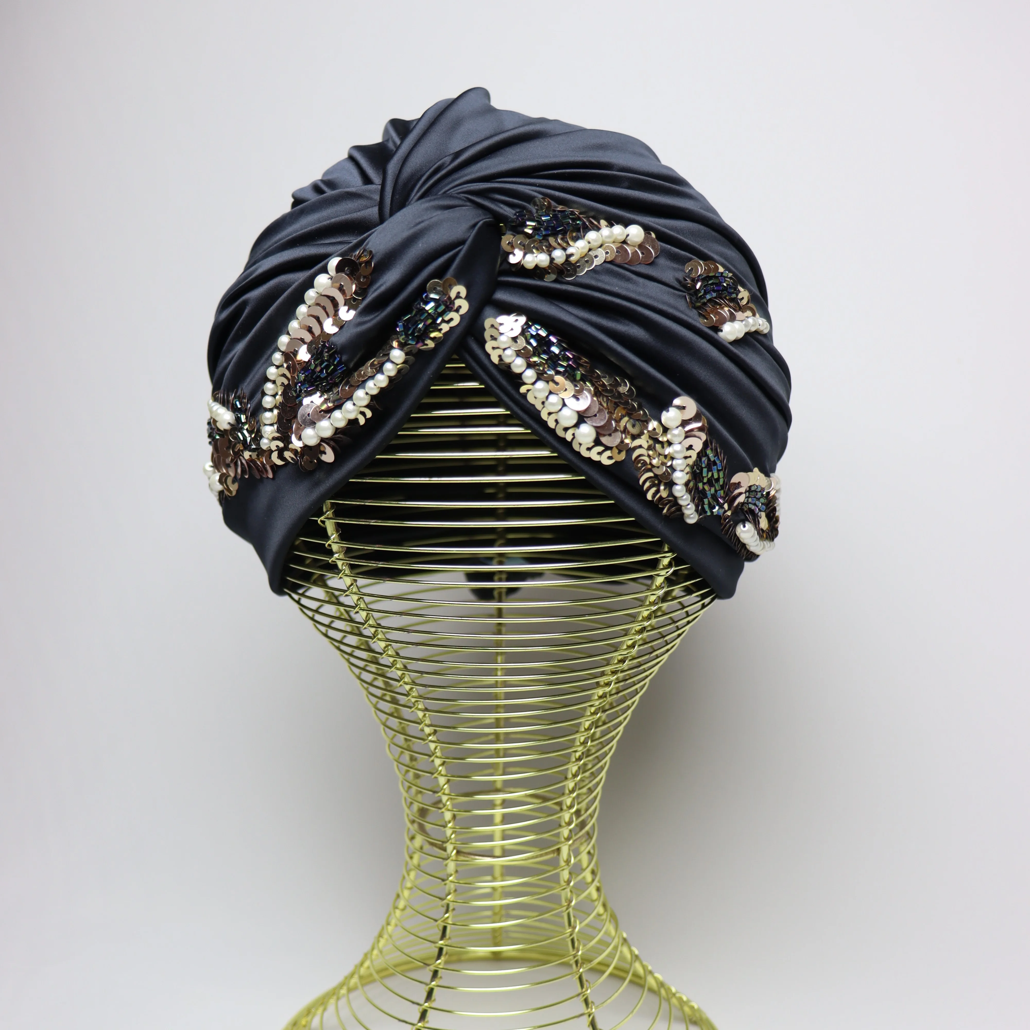 Turban de Soirée Noir Perlé
