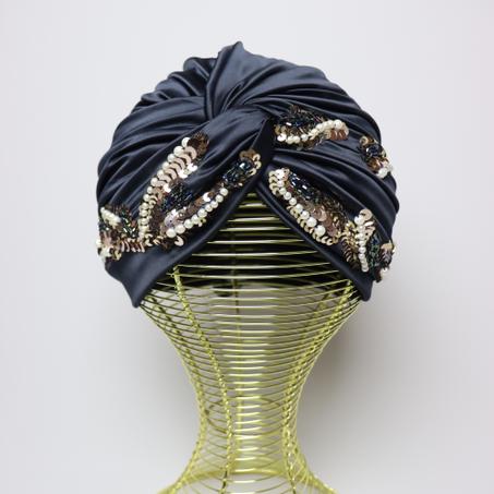 Turban de Soirée Noir Perlé