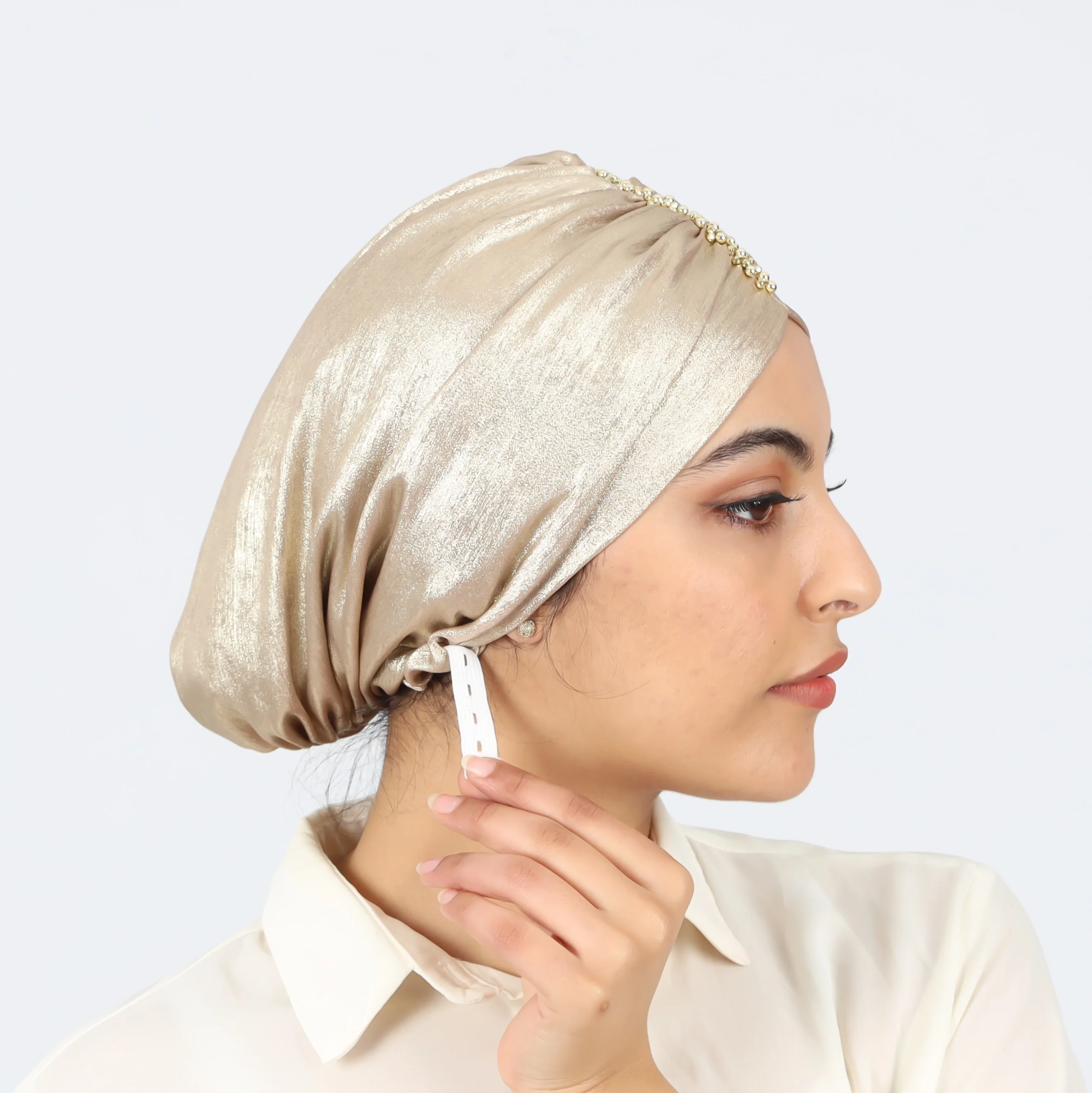 Turban Soirée en Lamé de Soie Ajustable