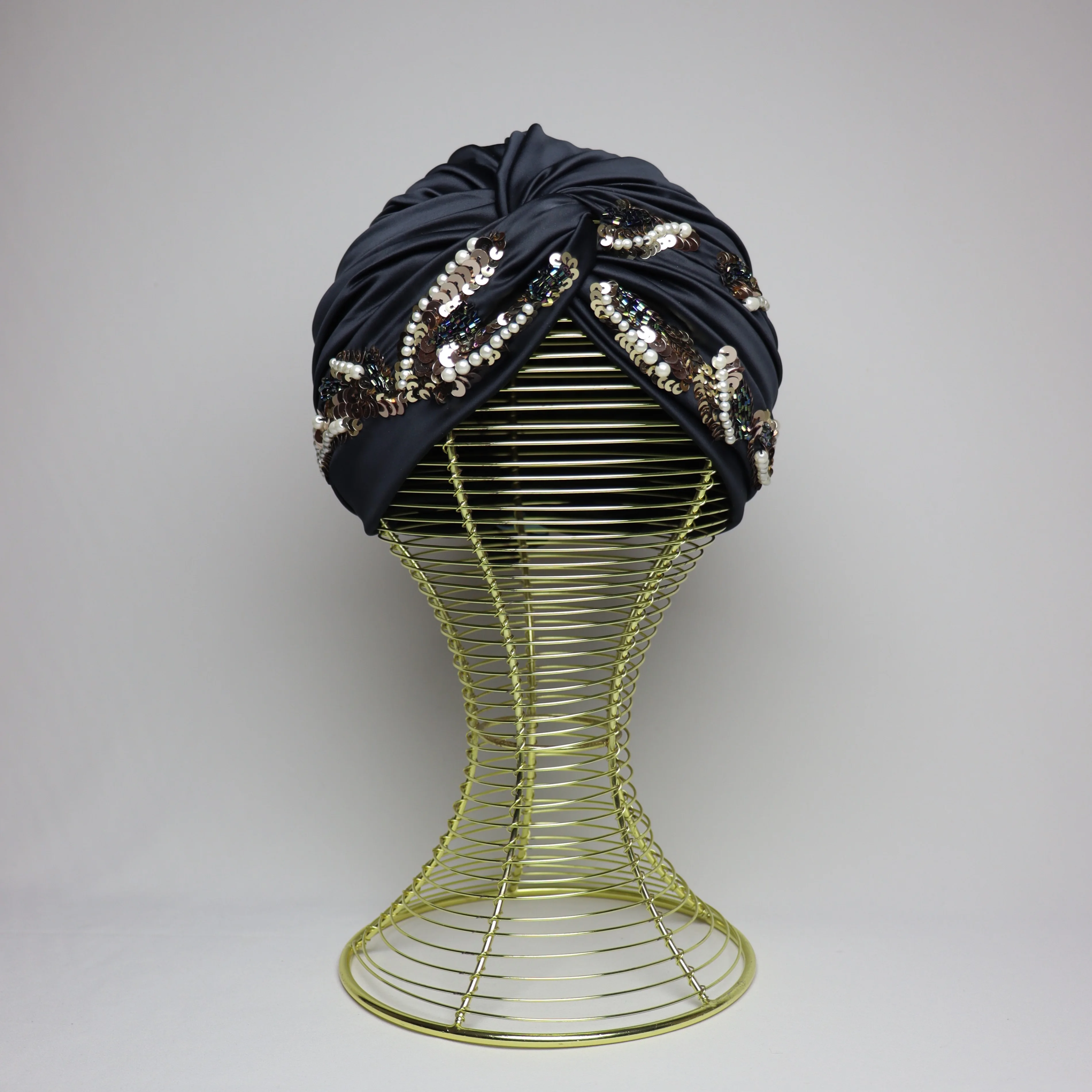 Turban de Soirée Noir Perlé