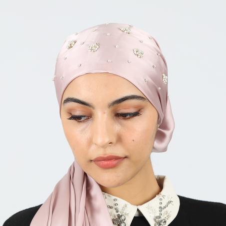 Turban Châle Soirée Satin Demi Soie Perlé