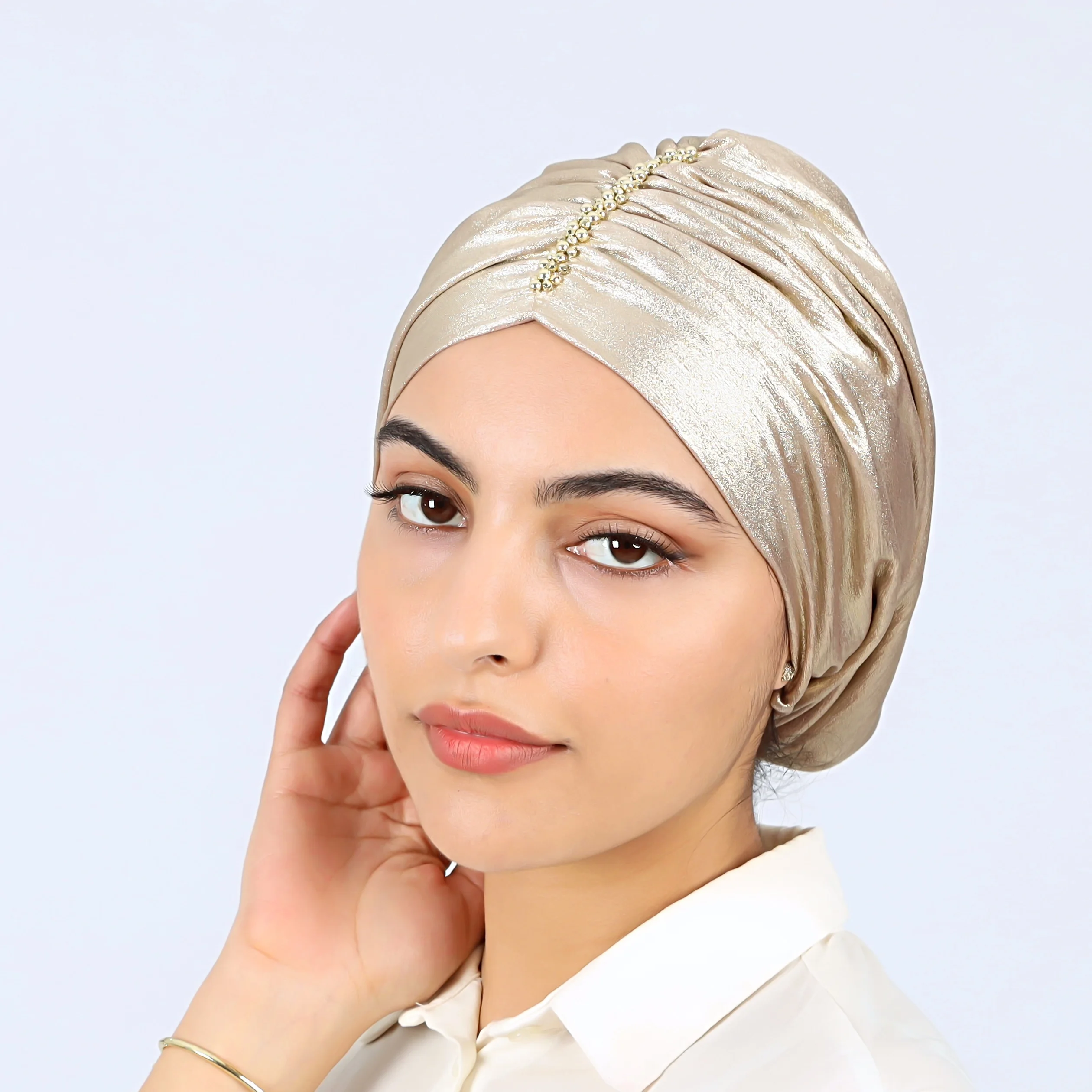 Turban Soirée en Lamé de Soie Ajustable