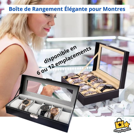 Boîte de Rangement Élégante pour Montres - 12 Emplacement Clocked®