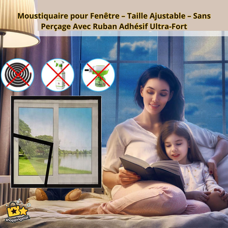 Moustiquaire pour Fenêtre – Taille Ajustable – Sans Perçage – Avec Ruban Adhésif Ultra-Fort 🦟❌