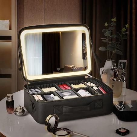 Trousse de maquillage de voyage avec miroir LED - Qualité Premium