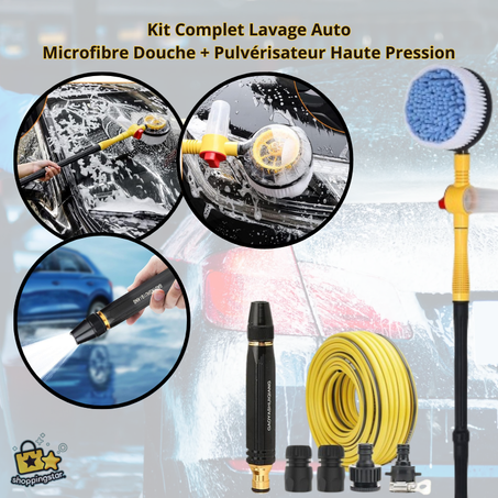 Kit Complet Lavage Auto – Microfibre Douche + Pulvérisateur Haute Pression