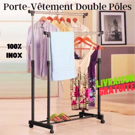 Porte-Vêtements Télescopique à Deux Pôle - Inox