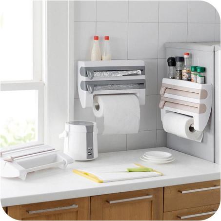 Distributeur Porte-Rouleau Papier de Cuisine 4-en-1