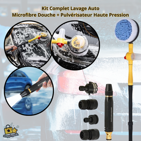 Kit Complet Lavage Auto – Microfibre Douche + Pulvérisateur Haute Pression