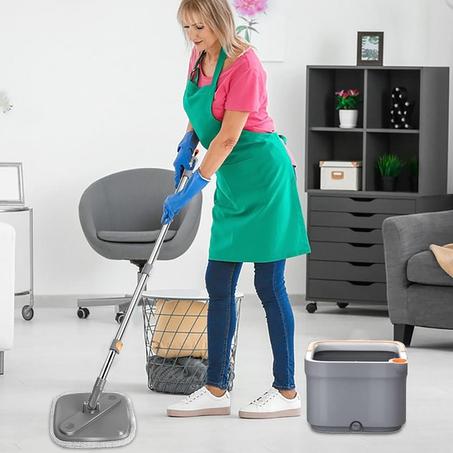 Vadrouille pour le nettoyage murs & sols avec seau (+2 Torchons lavables)