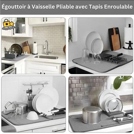 Égouttoir À Vaisselle Pliable Avec Tapis Enroulable