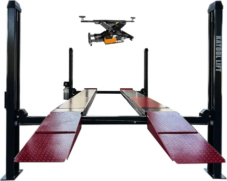 KATOOL KT-4H120PX 12,000 lb Pneumatic 4-Post Alignment Lift with 7,000 lb Rolling Jack – 220V
