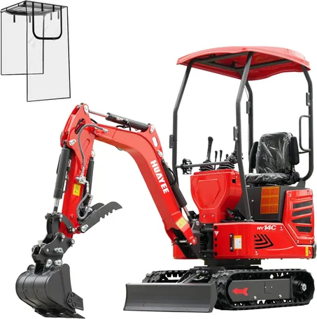 HUAYEE HY14C 1.4-Ton Mini Excavator with All-Weather Rain Shield, 13.5 HP B&S Engine, Hydraulic Thumb & Quick Coupler