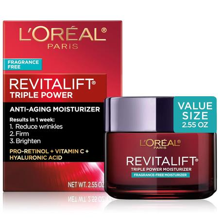 Crema facial hidratante facial de L'Oreal Paris Skin Care, Revitalift Triple Power anti-edad con Pro Retinol.