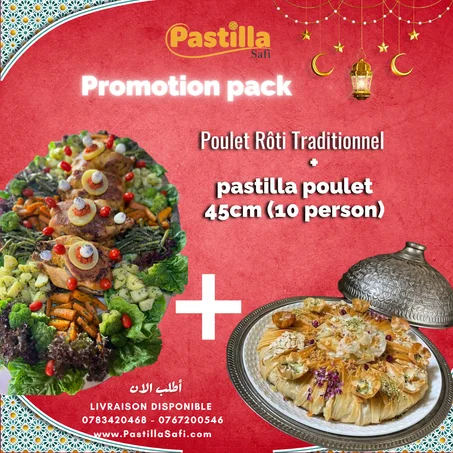 Poulet Rôti Traditionnel + Pastilla Poulet 45cm (10 Personnes) | Pack Famille