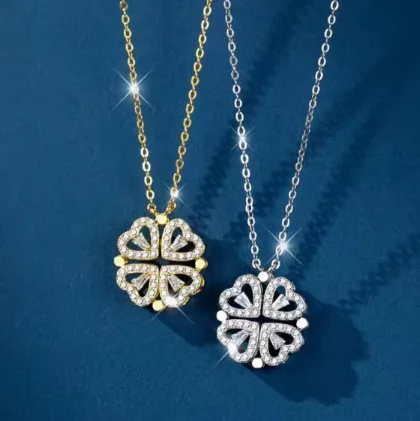 Flower Four Leaf Clower Hearts Necklace