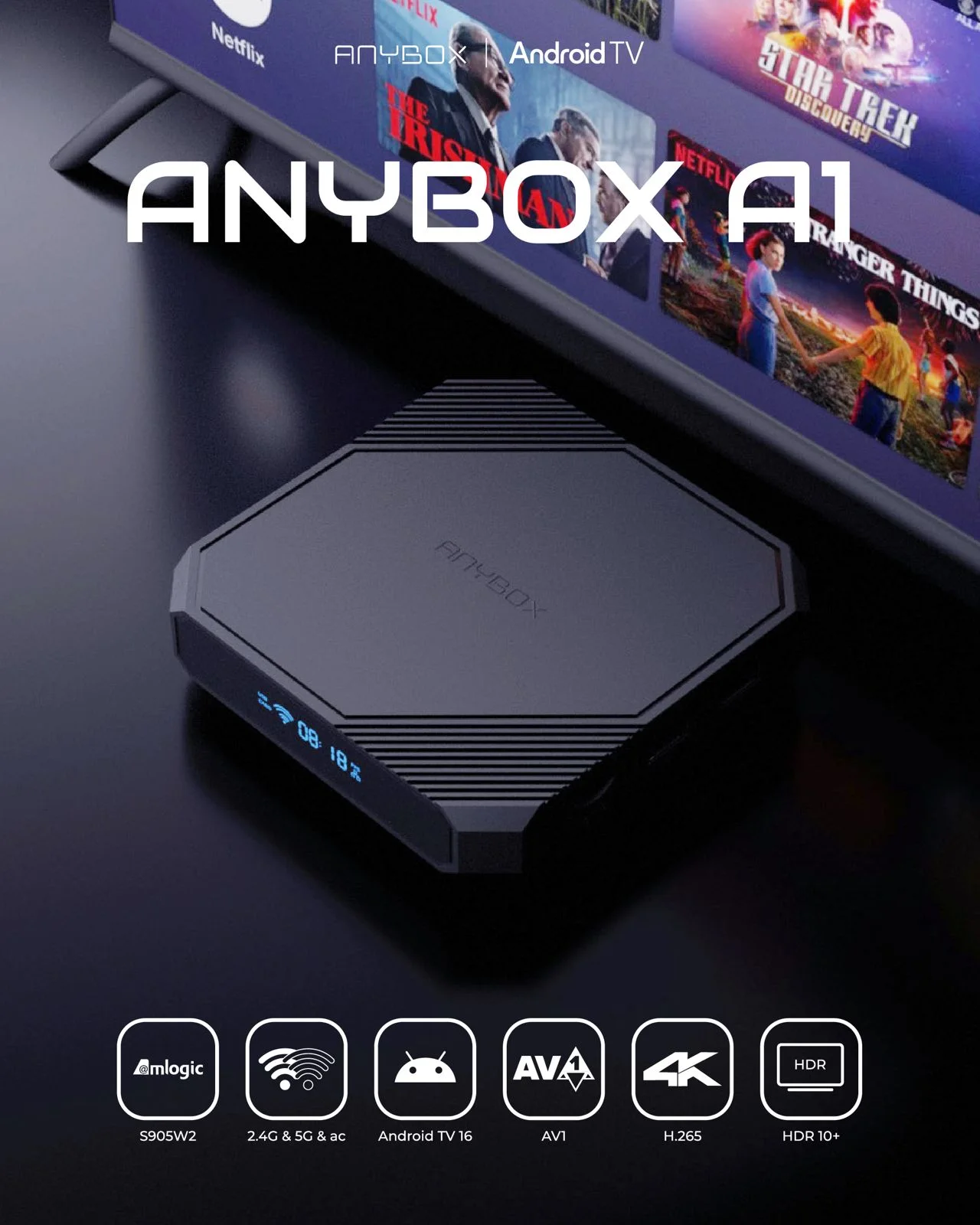 Anybox A1 2026 illimité – TV Box Android 4K Puissante | 4GB + 32GB