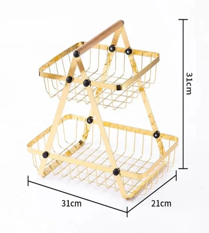 رف تخزين منزلي بطابقين باللون الذهبي