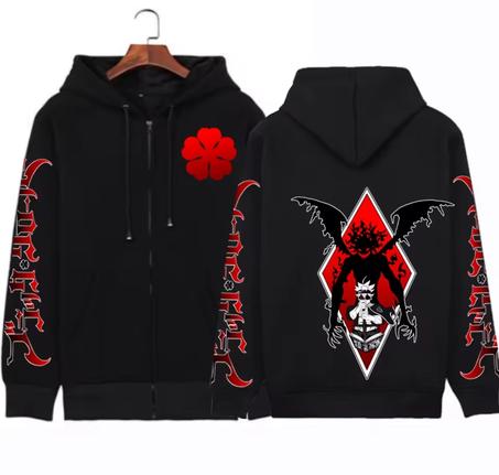 Harajuku Anime Black Clover Asta Graphic Printed Zipper Hoodie for Men Women