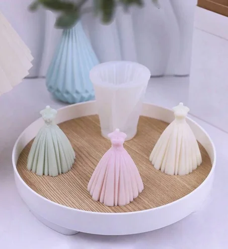 1 pièce Moule en silicone pour bougie en forme de robe de mariée 3D