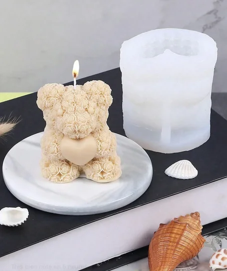 1 pièce moule en silicone pour bougie en forme de rose 3D et ours