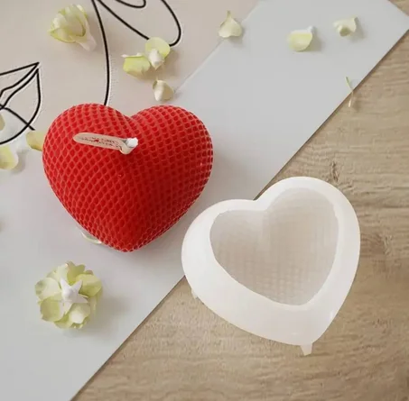 1 pièce Moule à bougie en silicone de forme cœur à grille