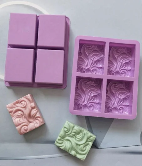 1 pièce Moule à savon rectangulaire en silicone à 4 cavités en forme de vague et de fleurs
