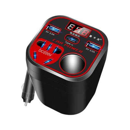 عاكس كهربائي للسيارة بقوة 150 واط، مثالي لشحن الأجهزة يدعم الشحن السريع