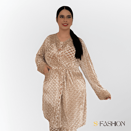 طقم بيجامة 3 قطع أنيق وعصري  ( بنوار + حزام + بيجامة 2 بياس )