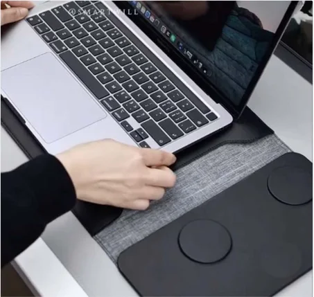 Pochette 4-en-1 pour ordinateur portable avec chargeur sans fil intégré et cuir PU