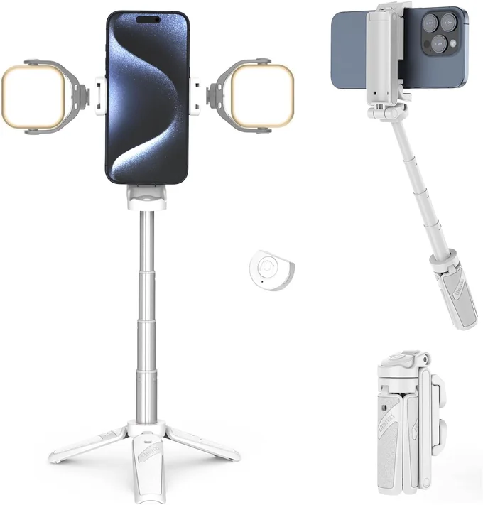 Trépied Compact pour Smartphone avec Perche Intégrée et Grip Antidérapant