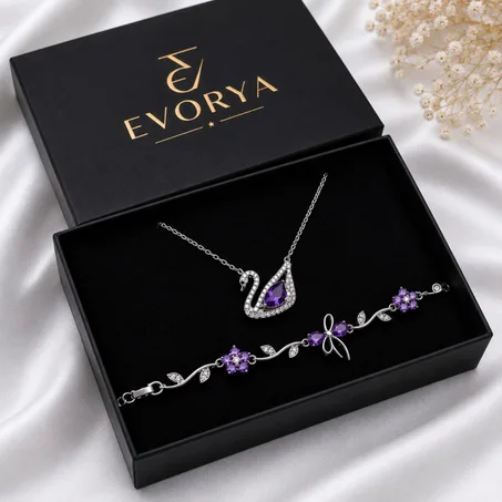 Parure Cygne Violet – Collier & Bracelet