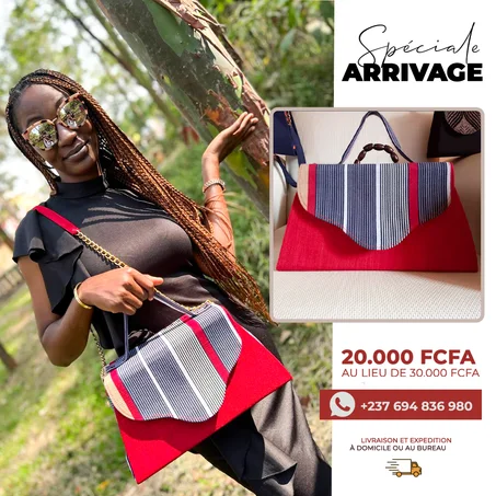 Sac à main Wax Chic rouge avec motifs rayés bleu marine, blanc et beige – Édition Spéciale Arrivage