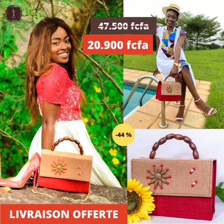 Sac à main rouge belge manche en perle