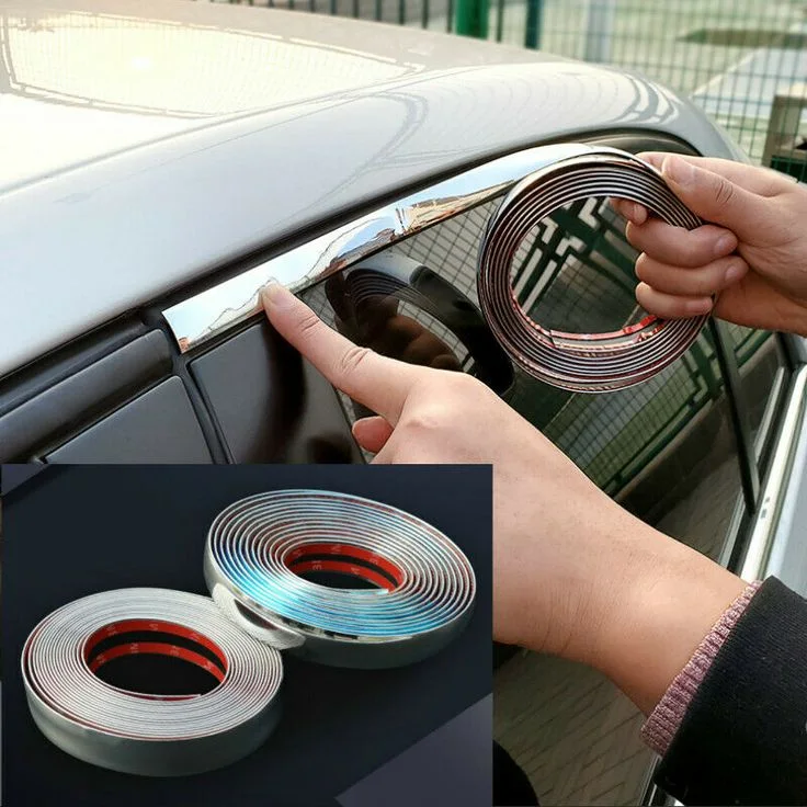 شريط  كرومي المرن  باللون الفضي لتزيين نافذة السيارة