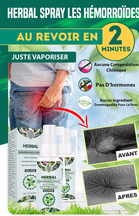 Herbal Hémorroïdes Spray - Traitement des hémorroïdes interne et externe, soulagement de la douleur et soulage les brûlures, les démangeaisons, sans effet secondaire et très efficace