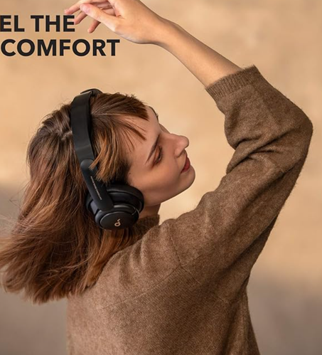 سماعة فوق الاذن بلوتوث ساوند كور لايف Q30 من انكر بخاصية الغاء الضوضاء النشطة - اوضاع متعددة وصوت عالي الدقة ووقت تشغيل يدوم لمدة 40 ساعة وشحن سريع ووسائد لينة ومخصصة للسفر أسود