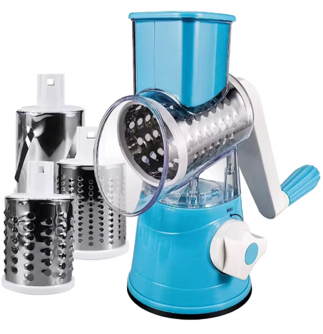 مبشرة جبن دوارة، مبشرة دوارة للمطبخ، مبشرة خضراوات 3 في 1 مع 3 شفرات أسطوانية، تقطيع جبن سريع