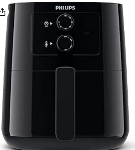 مقلاة هوائية سعة 0.8 كجم من فيليبس، للقلي والخبز والشواء والتحميص او إعادة التسخين، تعمل بتردد 60 هرتز فقط، HD920090، أسود، 4.1 ليتر، 1400.0 واط