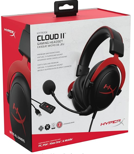 سماعة راس للالعاب كلاود 2 من هايبر اكس لاجهزة الكمبيوتر وبلاي ستيشن 4 واكس بوكس ون ونينتندو سويتش، احمر، سلكي
