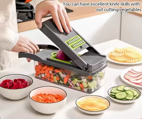 أداة مطبخ متعددة الوظائف لقطع الخضار، مفرمة طعام 5 في 1 للطماطم والجزر والجبن والبصل، قطاعة يدوية ومبشرة ومفرمة