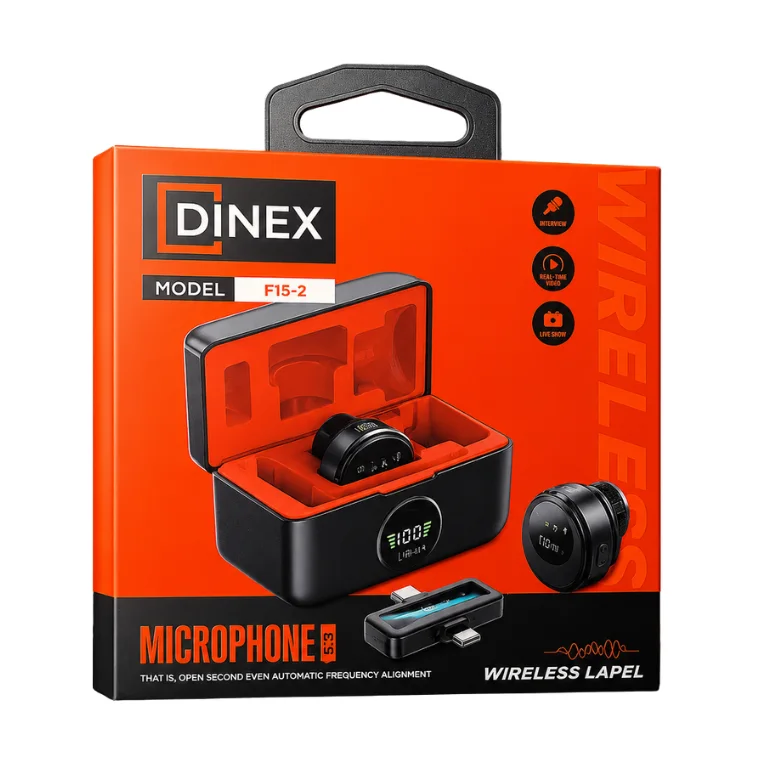 Microphone Sans Fil DINEX F15-2 – Micro Cravate Wireless avec Boîtier de Charge