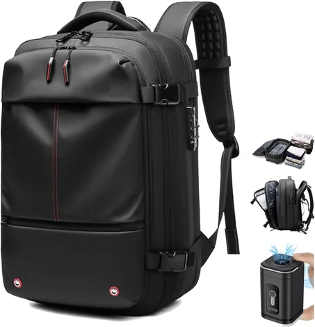 Easyvacpack, Easy Vacpack Backpack, 60L Expandable Vacuum Compression Bag, Anti Theft Backpack with Vacuum Pump(Black,with Air Pump)