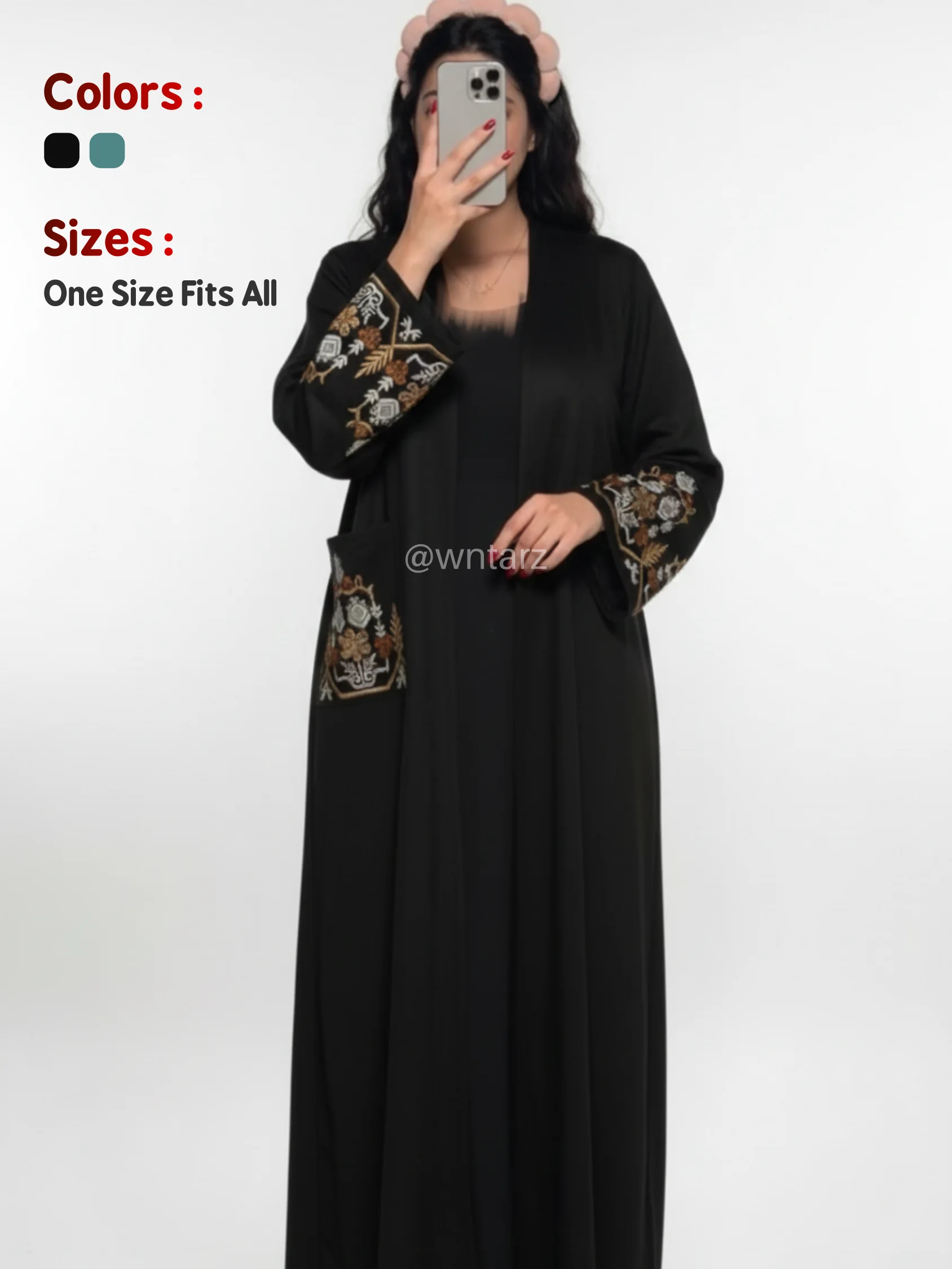 كيمونو دافئ من قماش دان بتصميم أنيق وتطريز راقٍ