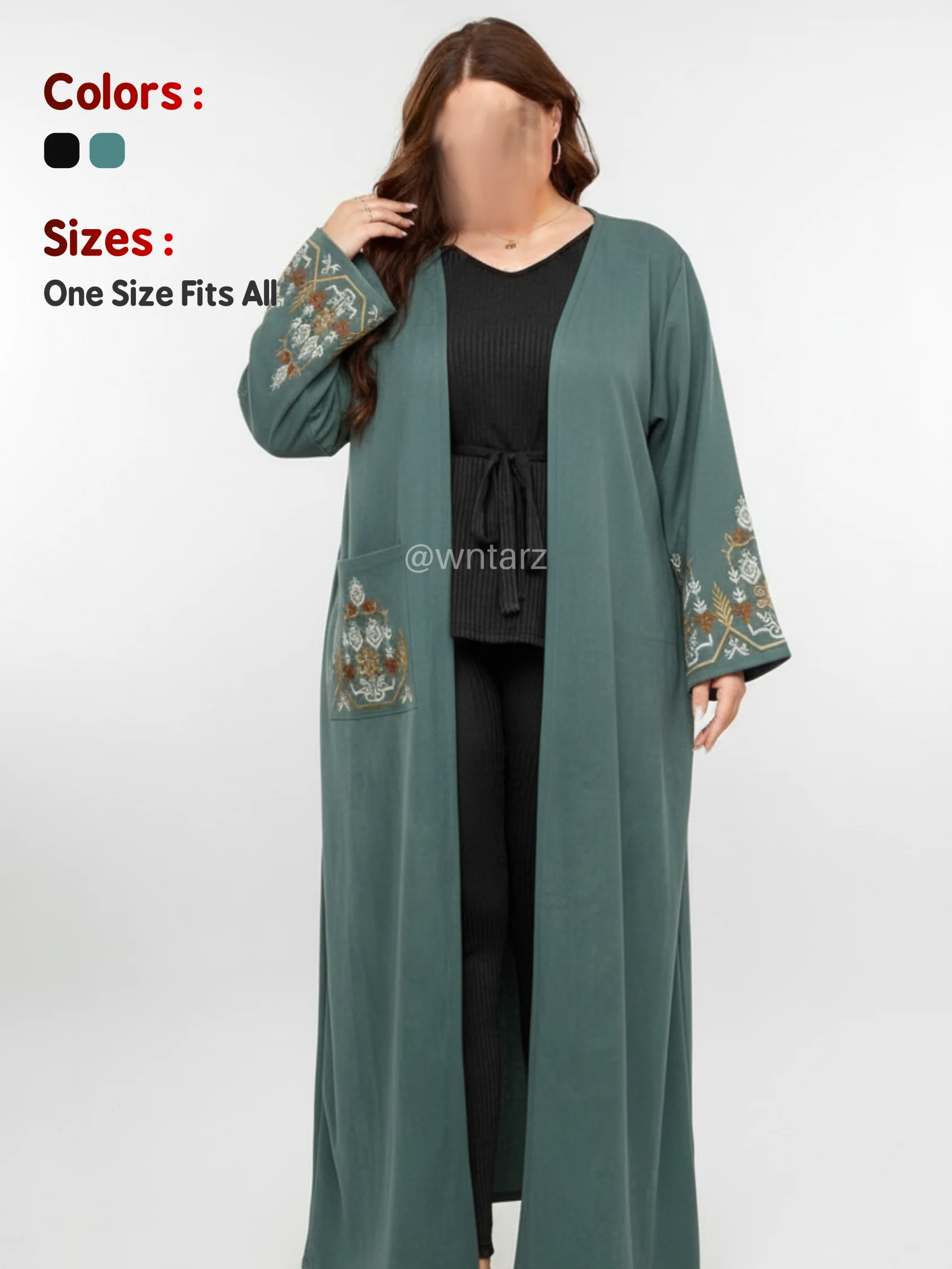 كيمونو دافئ من قماش دان بتصميم أنيق وتطريز راقٍ